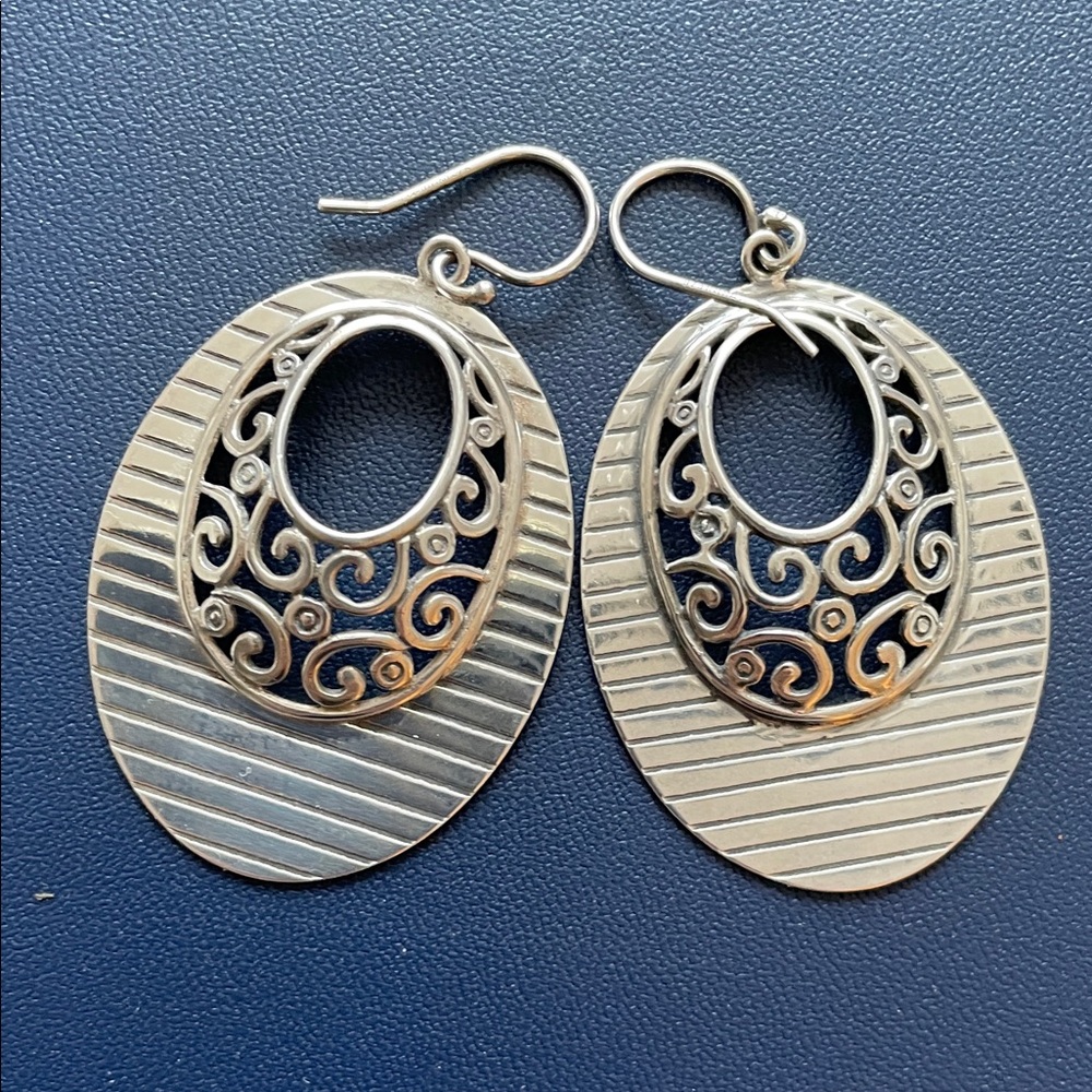 Vintage Silpada Silver Oval Filigree Drop Earrings
